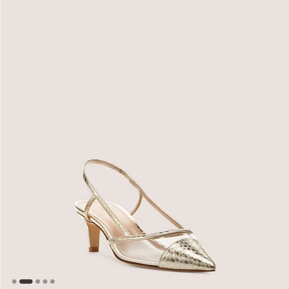Mondrian 50 slingback Stuart Weitzman Gold kitten heal - Picture 3 of 5